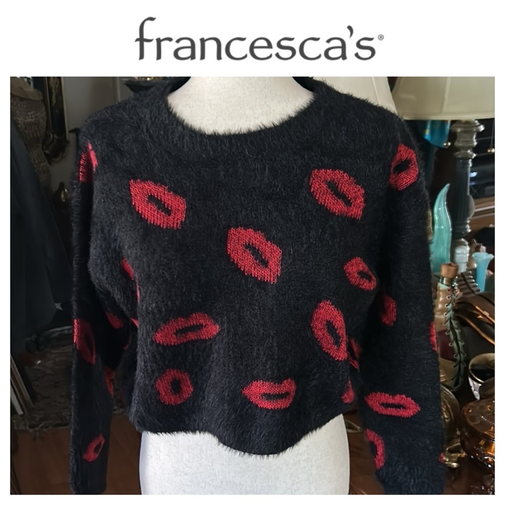 Fuzzy Lip Pattern Pullover Sweater - image 2